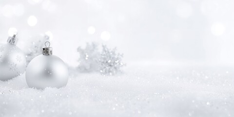 Extreme close up of white baubles on a white background, designed for holiday decoration display