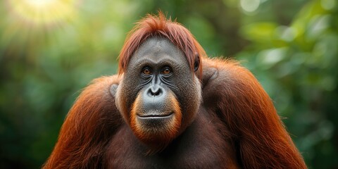 Fototapeta premium Bornean Orangutan portrait showing detailed facial features, wildlife conservation awareness