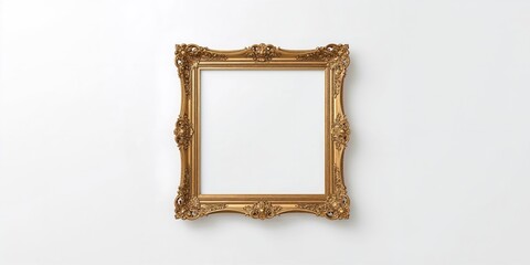 Old gold frame isolated on white background, decorative craftsmanship as a potential interior design element