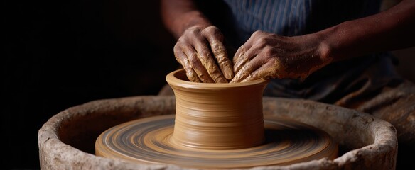 The artisan dances with clay on a spinning pottery wheel like a maestro at a concert.