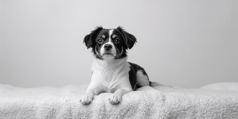 Black and white photo of a small dog post-anesthesia, focused on recovery and care, World Animal Day