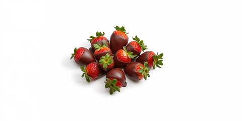 Chocolate covered strawberries arranged neatly on a white surface, dessert presentation, World Food Day