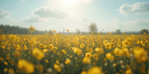 Naklejka premium A large expanse of yellow blossoms serving as a natural UI background for design projects, highlighting floral textures