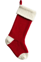 Classic Red Knitted Christmas Stocking with White Cuff Isolated on White Background HD