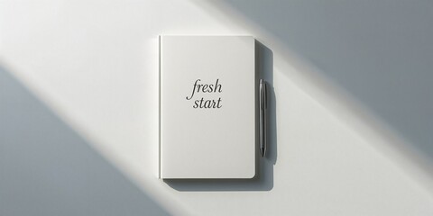 Naklejka premium A notebook displaying 'fresh start' on its cover, serving as a personal organization tool for goal setting, World Stationery Day
