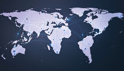 A stylized world map with connecting lines, illustrating global connections and interactions between different regions.