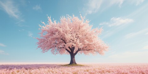 Springtime cherry blossom with white flowers against a clear blue sky, natural landscape emphasizing seasonal renewal, Earth Day