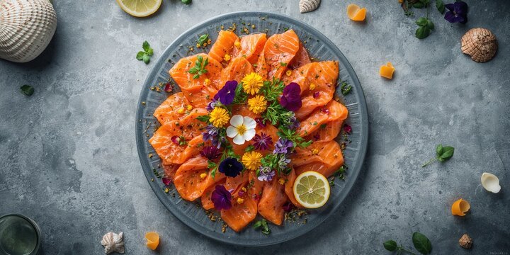 Raw salmon fish platter infused with lemon juice and spices, the health benefits of omega-3 fatty acids, World Fish Day