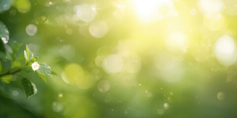 Obraz premium Natural outdoor bokeh with green and yellow tones used as a background for design and art projects, summer, nature, spring