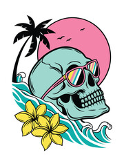 Stylized Teal and Purple Skull Vector Illustration | Retro Gothic Artwork