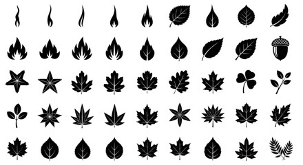 Nature Icons Collection: Leaves, Flames, Acorns, Stars for Autumn, Eco, Design Projects