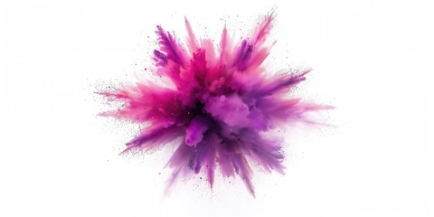Colored powder burst on a white background used for Holi celebrations, seasonal festival imagery