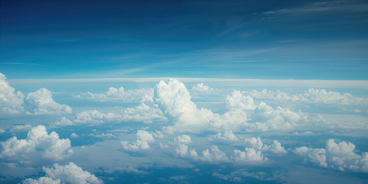Bird's-eye perspective of a blue sky with clouds during flight, highlighting weather patterns