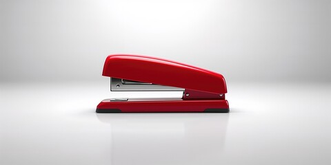 Detailed view of a manual office stapler on a white backdrop, highlighting everyday office equipment use