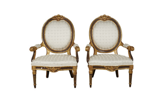Classical Gilded Chairs: Ornate Furniture, White Upholstery PNG