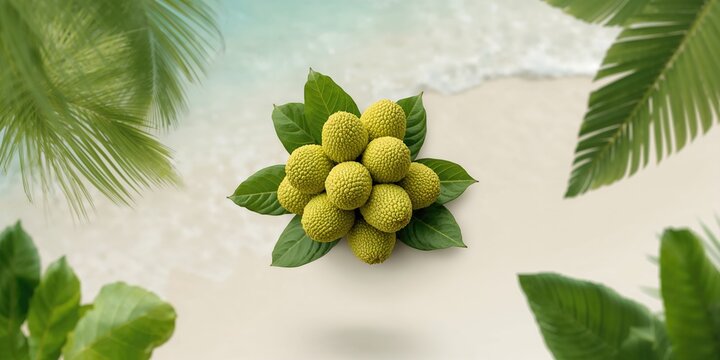 Morinda citrifolia fruit on tree, tropical plant health and growth, Earth Day
