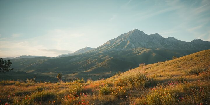 Algerian highlands' Babors mountain range displaying vibrant vegetation, emphasizing natural terrain