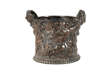 Ornate Silver Putti Grape Wine Cooler Decor PNG