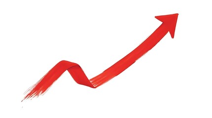 Red Brushstroke Arrow Curving Upward on Light Background