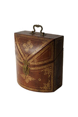 Antique Leather Box, Gilded Ornaments, Brass Hardware PNG