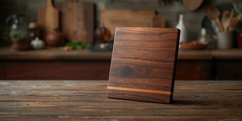 Wooden cutting board with resin accents used for food preparation and interior decor, neutral setting