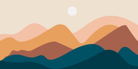 Abstract landscape poster. Nature wall decor contemporary art prints, medieval mountains backdrop. vector