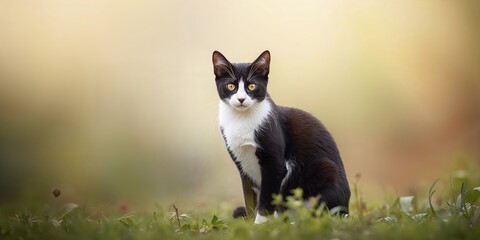 Black and white cat with a fierce expression, feline alertness, World Animal Day
