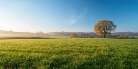 Naklejka premium Morning scene with dewy grass and cool weather, ideal for outdoor activities
