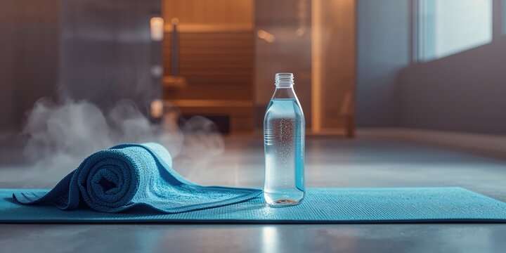 Fitness workout setup featuring a water bottle and towel on the mat, focusing on activity readiness, World Exercise Day