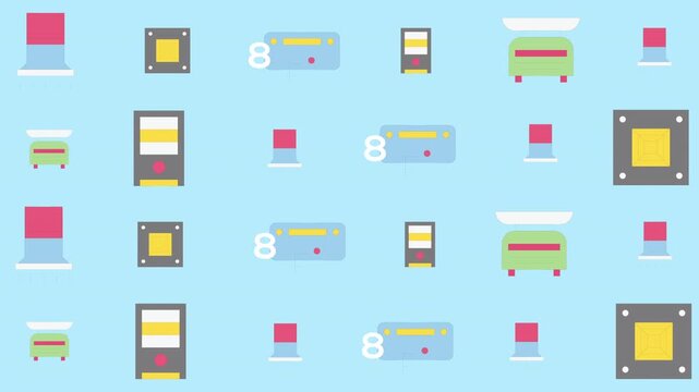 Digital Data Storage Icons Pattern, Technology Symbols, Flat Design Illustration, Isolated on Light Background, Graphic Vector Art
