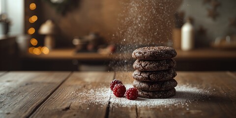 Homemade pastry featuring chocolate brownie cookies and poppy seeds, ideal for bakery backgrounds