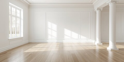 Naklejka premium Empty room with window to furnish, serving as a background for interior design layout planning