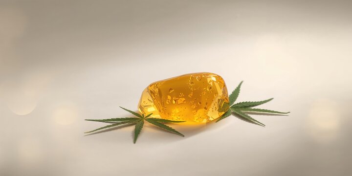 Cannabis shatter extract, focusing on its glass-like texture and clarity, suitable for product safety analysis