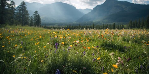 Naklejka premium Flowers in a Siberian natural park, seasonal bloom and ecological preservation