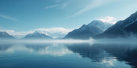 Waterfront scene in Seward, Alaska with mountain peaks emerging through clouds, suitable for scenic backdrop use