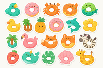 Naklejka premium Colorful cartoon animal and fruit floaties collection