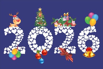 Composition with numbers and various elements for New Year's