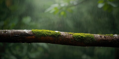 Fototapeta premium A moss-covered wooden log after rain, suitable for natural background use, Earth Day
