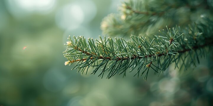 Juniperus rigida plant branches with some parts out of focus, used for layout or editorial header backgrounds