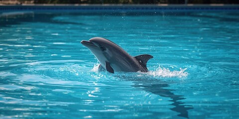 Obraz premium A dolphin emerging from a pool, highlighting marine life observation activities