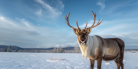 Fototapeta premium Christmas reindeer in Lapland, Sweden, seasonal migration for winter holiday celebrations