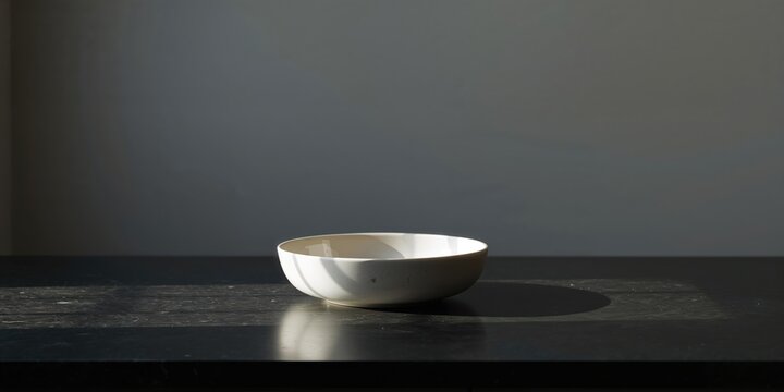 Empty dish on countertop with dark lighting, suitable for background or layout design, Earth Day