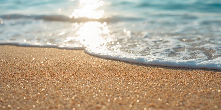 Close-up of a sandy beach with textured grains, used as a background for layout and text design, Earth Day
