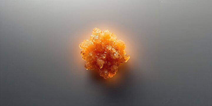 Gray surface featuring amber hashish with dense THC-rich trichomes, cannabis processing safety