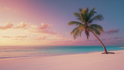 Fototapeta premium Beach scenery featuring palm trees and cool breezes, suited for peaceful retreats, World Environment Day