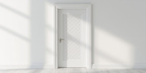 Fototapeta premium Elegant white contemporary door with rhombus pattern decor installed in a light-filled room, modern design elements