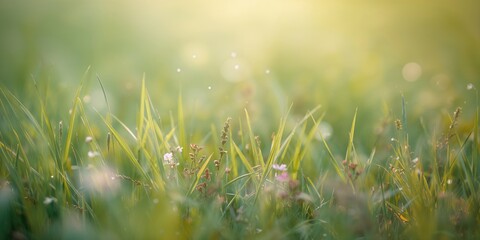 Naklejka premium Soft-focused greenery in a meadow scene, ideal for environmental layout backgrounds
