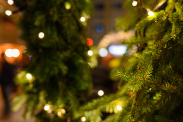Christmas decoration with blurred lights.