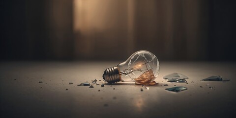 Broken light bulb on a surface suggesting electrical failure, maintenance and repair focus