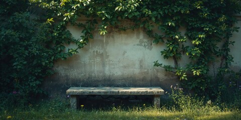 Obraz premium Old building wall with a stone bench for urban decay or historical site maintenance focus